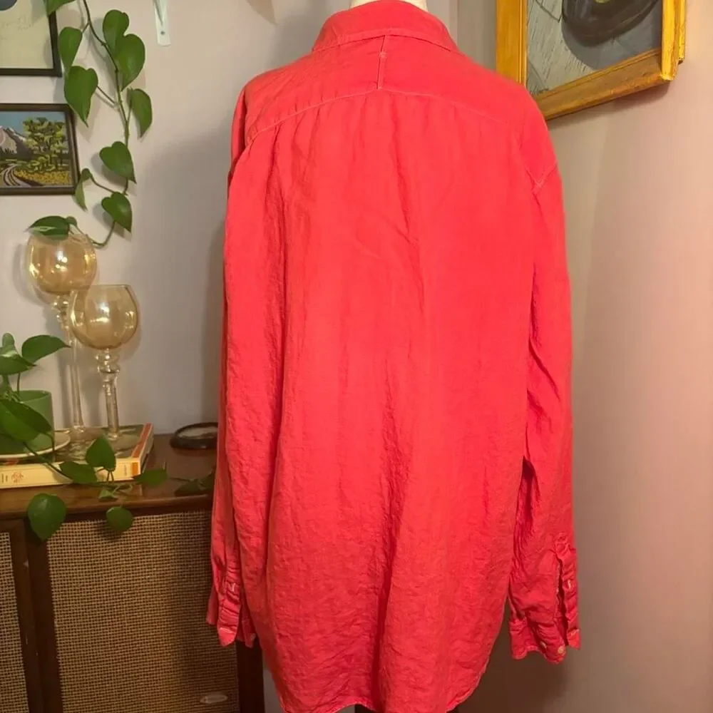 Banana Republic bright and bold coral red 100% linen shirt Size XL